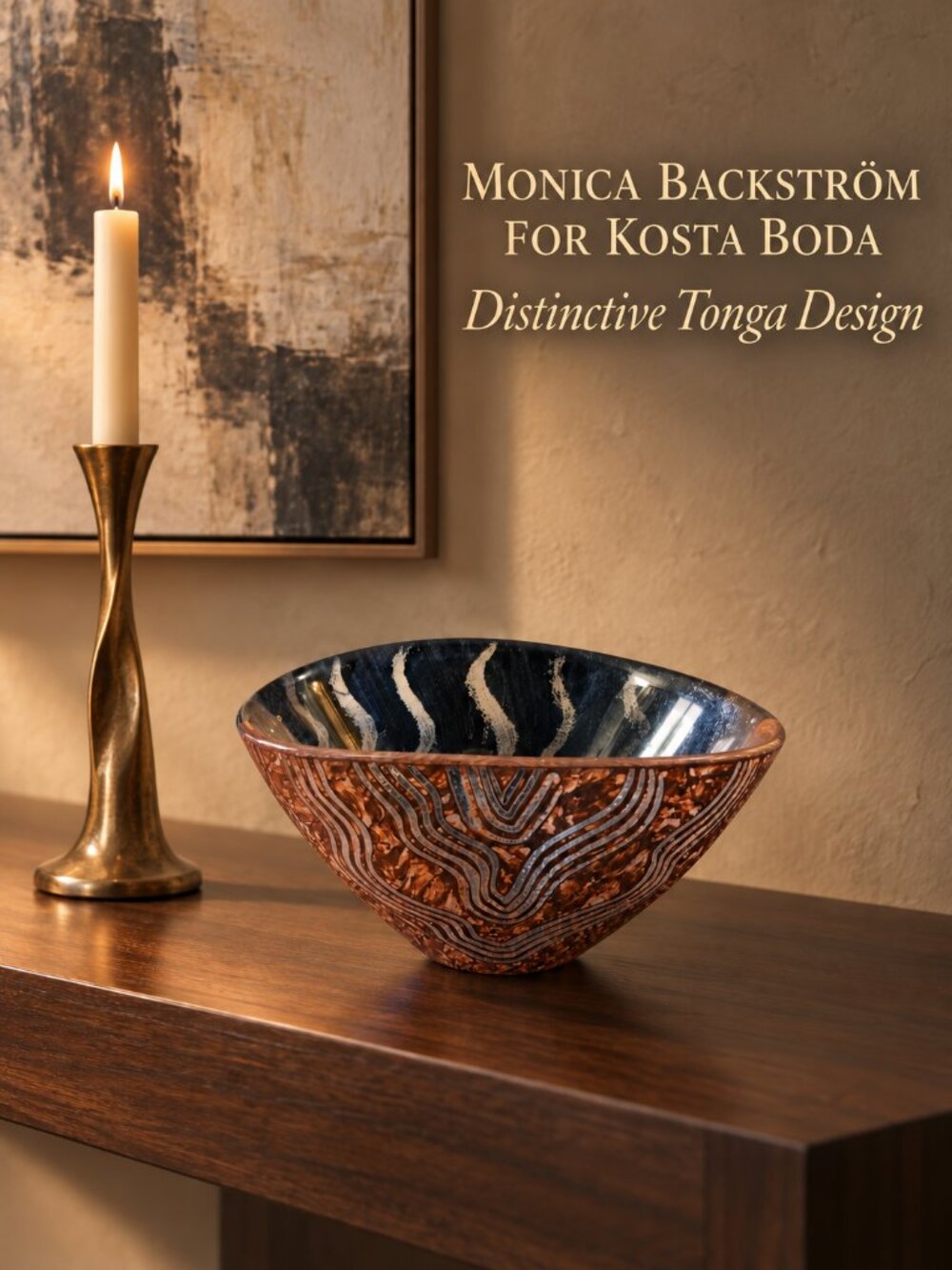 Monica Backström Kosta Boda Tonga Art Glass Bowl | Hand Painted
